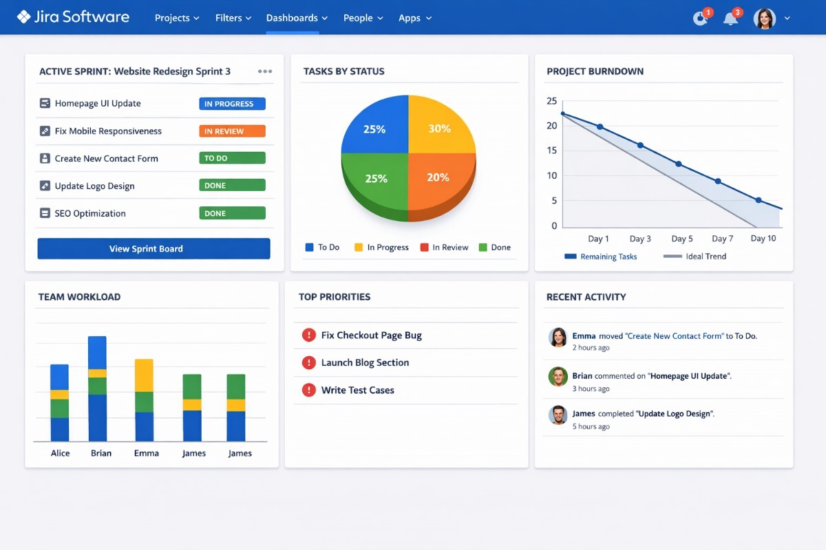 Jira software project management dashboard