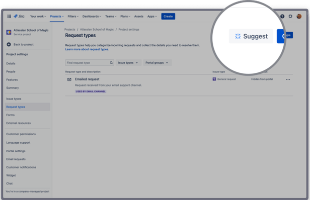 Trigger the AI suggestion tool Atlassian Intelligence